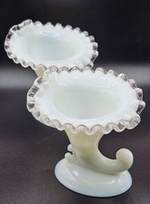 Fenton Custard Silver Crest Cornucopia Vase, 5 inches tall (Uranium Glass) — listing 2