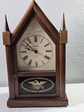 Ethan Allen Wood Mantel Shelf Clock with Brass Roman Numeral Dial — listing 5