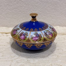Cobalt Blue & Gold Floral Porcelain Trinket Dish with Pink Rose Center — listing 4