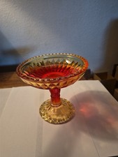 Amberina Pressed Glass Sawtooth-Rim Bowl, Hobstar & Fan Pattern, 3" x 6" — listing 5
