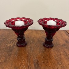 Vintage Ruby Red Glass Footed Compote / Pedestal Candy Dish with Clear Stem — listing 2