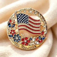 Rhinestone American Flag Lapel Pin, Pave-Set Red White & Blue Crystals — listing 3