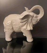 Ceramic Elephant Figurine with Raised Trunk, Cream Glaze — listing 3