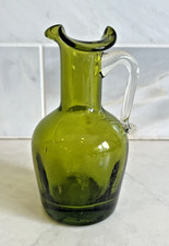 Vintage Emerald Green Glass Cruet with Applied Handle and Faceted Clear Stopper — listing 4