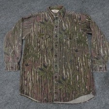 Vintage Olive Green Chamois Flannel Shirt with Camouflage Sleeves and Yoke — listing 2