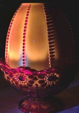 Vintage Iridescent Carnival Glass Ginger Jar Table Lamp with Pleated Shade — listing 5