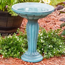 Vintage Cast Concrete Pedestal Bird Bath with Scalloped Clamshell Bowl — listing 2