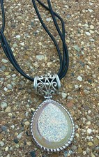 Israeli Handmade Sterling Silver & Black Leather Multi-Strand Wrap Cuff Bracelet with Druzy Cabochon Magnetic Clasp, listing 5