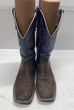 Anderson Bean Square Toe Cowboy Boots, Distressed Tan Vamp with Dark Green Suede Shaft, Size 12 D — listing 2