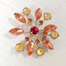 Vintage Ruby Red Flashed Glass Thumbprint Goblet with Gold Atomic Starburst Design