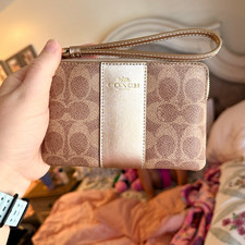 Coach Signature Jacquard Wristlet Wallet with Strap, Black and Khaki, listing 4