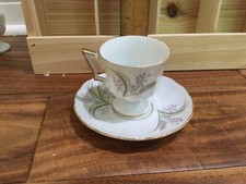 Napco Hand-Painted Porcelain Demitasse Teacup with Floral Bouquet and Burgundy Panels — listing 6
