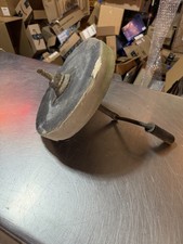 Antique Carved Stone Grinding Millstone / Quern Wheel on Custom Iron Display Stand — listing 2