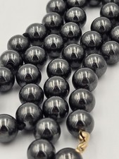 Vintage Hematite Beaded Necklace 28" with Black Onyx and Rhinestone Rondelle Spacers, Charcoal Gray