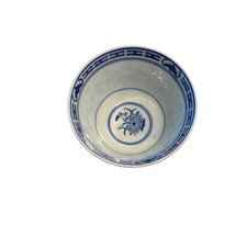 Chinese Rice Eye (Rice Grain) Blue & White Porcelain Tea Set with Bamboo Handle Teapot — listing 5