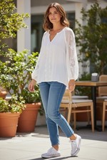 Soft Surroundings Cream Floral Embroidered Peasant Blouse, Size Medium — listing 6