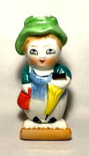 Vintage Japan Bisque Figural Toothbrush Holder - Blonde Boy in Blue Overalls on Bench with Dog — listing 5