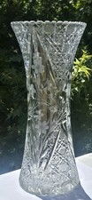 Vintage Cut Glass Cylindrical Vase with Fan, Cross-Hatch and Foliate Motifs — listing 5