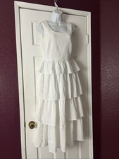 Pretty Garden Pink Smocked Puff Sleeve Tiered Midi Dress, Size Large — listing 5