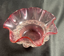 Vintage Cranberry Glass Ruffled-Top Melon Pitcher/Creamer with Applied Clear Handle — listing 5