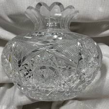 Vintage Cut Glass Cylindrical Vase with Fan, Cross-Hatch and Foliate Motifs