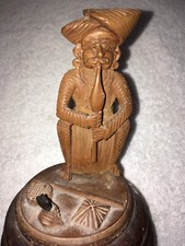 Vintage Hand-Carved & Painted Wooden Snake Charmer Figurine with Cobra and Pungi Flute — listing 5