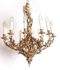 Antique Rococo Style Gilt Bronze 8-Light Putto Chandelier with Floral Foliate Scrollwork — listing 2