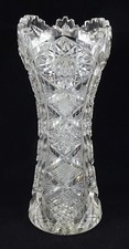 Vintage Cut Glass Cylindrical Vase with Fan, Cross-Hatch and Foliate Motifs — listing 4