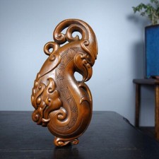 Chinese Dragon and Phoenix Resin Figurine Pair on Wood Base — listing 3