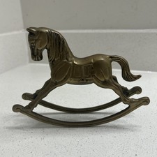 Large Vintage Solid Brass Rocking Horse on Brass Rockers, Sculptural Figure — listing 3