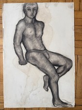 Vintage Framed Charcoal / Lithograph Print of a Dramatic Figural Scene — listing 4