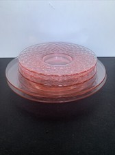 Pink Depression Glass Sugar and Creamer Set with Cut Floral Etching and Beaded Rim, listing 5