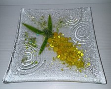 Square Fused Art Glass Dish with Black & Silver Op-Art Geometric Pattern — listing 3