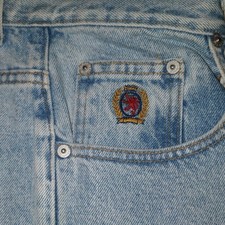 Vintage 1990s Tommy Hilfiger Denim Bib Overall Shorts (Shortalls) with Big Flag Logo