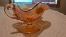 Vintage Marigold Carnival Glass Water Pitcher with Tree Bark / Ribbed Texture, listing 5