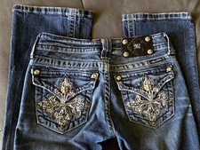 Miss Me Women's Bootcut Jeans with Rhinestone Fleur-de-Lis Cross Embellished Pockets, Size 30 — listing 5