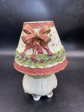 Vintage Ceramic Christmas Tealight Candle Lamp with Poinsettia Shade