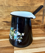 Vintage White Enamelware Coffee Pot with Floral Transfer and Black Trim — listing 6