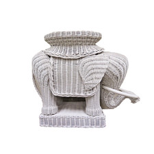 Vintage Wicker Elephant Side Table / Plant Stand with Round Top — listing 2