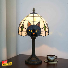 Tiffany-Style Stained Glass Accent Lamp with Bronze-Tone Crouching Cat Base — listing 5