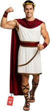 Greek God Roman Toga Costume - White Robe with Red Sash & Gold Trim, One Size — listing 3