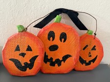 Vintage Hand-Painted Wooden Jack-O-Lantern Pumpkin Wall Plaque, 12 inch, Made in USA, listing 5