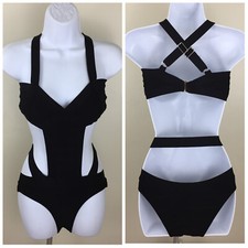 Navy Blue Strappy Cut-Out Teddy Bodysuit Lingerie, Size XL, listing 2