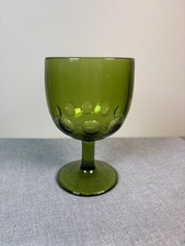 Vintage Green Satin Frosted Glass Thumbprint Pedestal Compote, 5" x 5" — listing 2