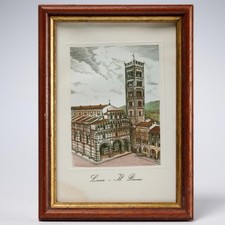 Framed Watercolor Print 'Firenze il Duomo e Orsanmichele' - Florence Italy Cityscape, Pencil Signed and Dated 1995 — listing 3