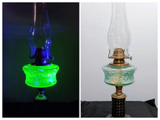 Antique Green Uranium/Vaseline Glass Kerosene Oil Lamp with Greek Key Pattern — listing 2