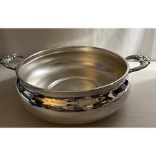 Vintage Silver-Plated Pierced Metal Casserole/Bowl Holder Frame with Ribbon Bow Swag Ornament and Handles — listing 5