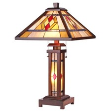 Tiffany-Style Mission Design Stained Glass Table Lamp with Base Night Light