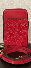 Hand-Tooled Embossed Leather Crossbody Bucket Bag with Multicolor Floral/Sun Motif — listing 4