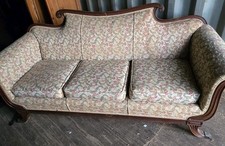 1920s Duncan Phyfe Style Sofa with Carved Mahogany Scroll Arms and Striped Upholstery — listing 2